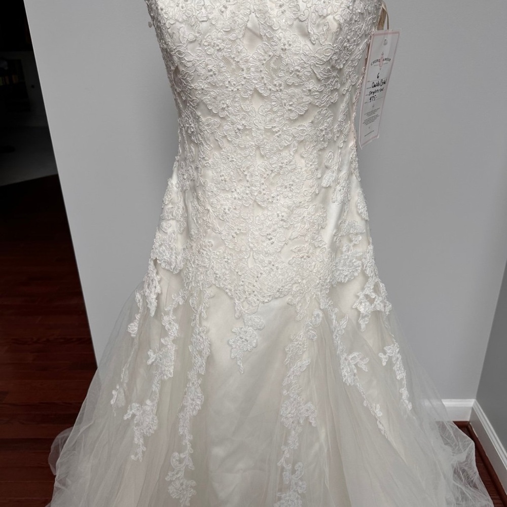 David’s Bridal Floral Laced Strapless Corset Princess Bridal Wedding Dress Ivory - Picture 3 of 11